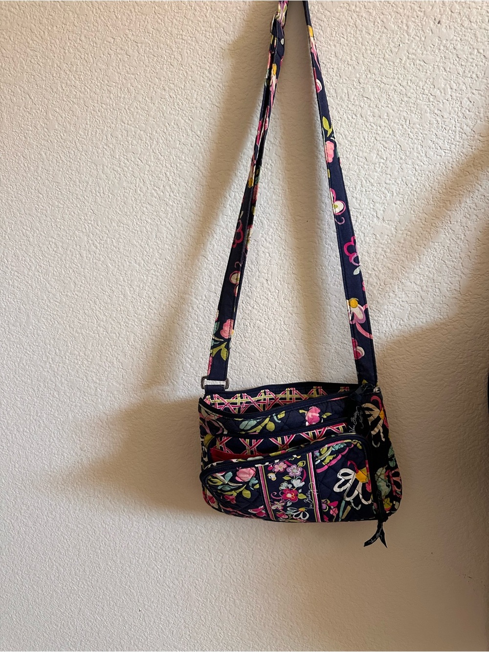 Vera Bradley retired ribbons pattern Crossbody Bag with Pink & Green Accents